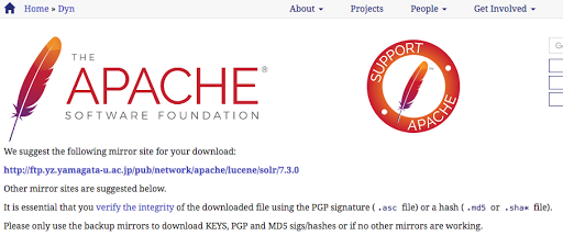 Apache Solr のダウンロードページと山形大学ミラーの案内