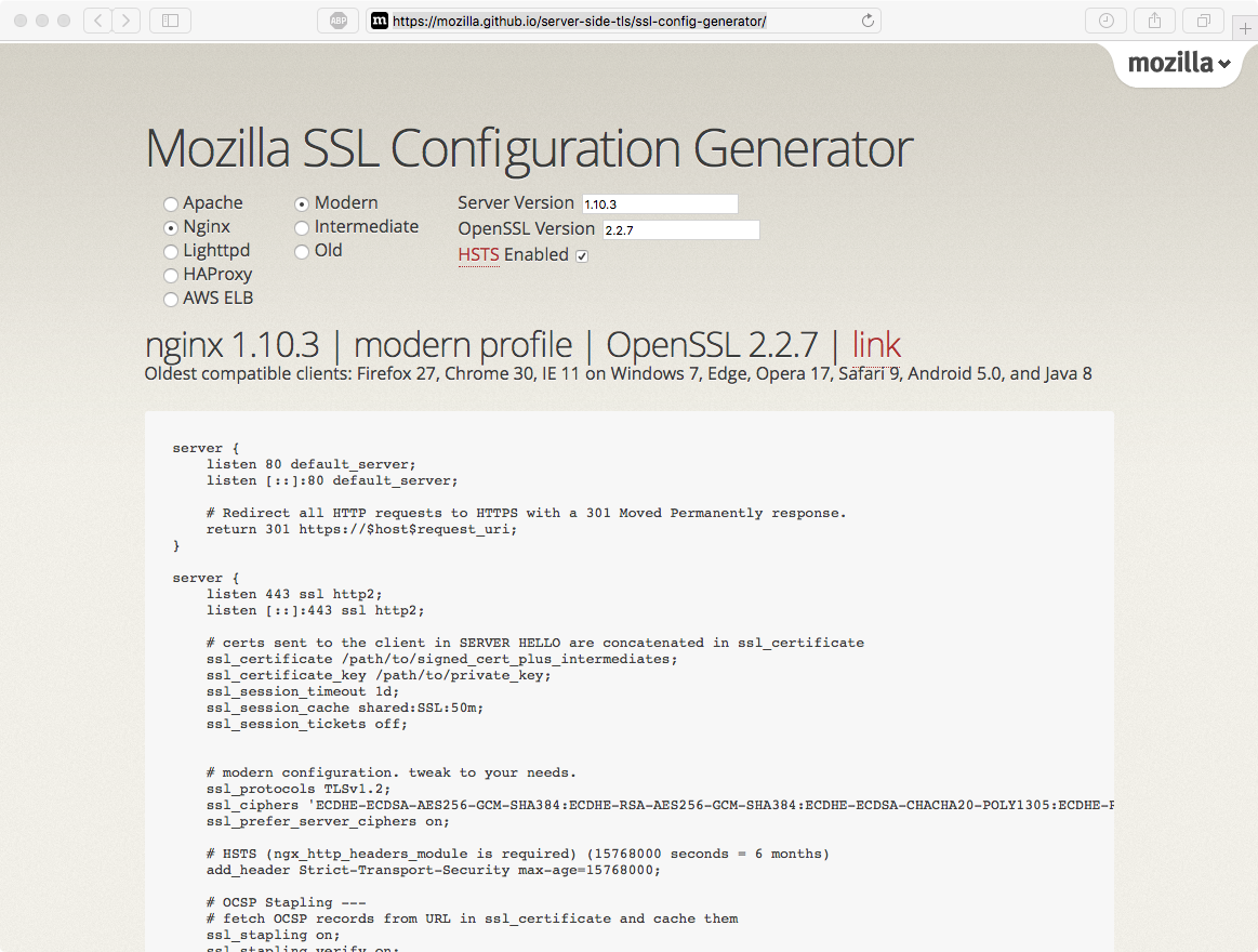 Mozilla SSL Configuration Generator