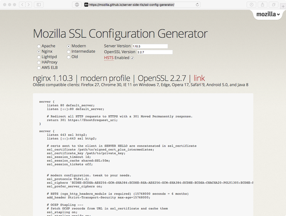 Config Generator Mozilla SSL Configuration Generator